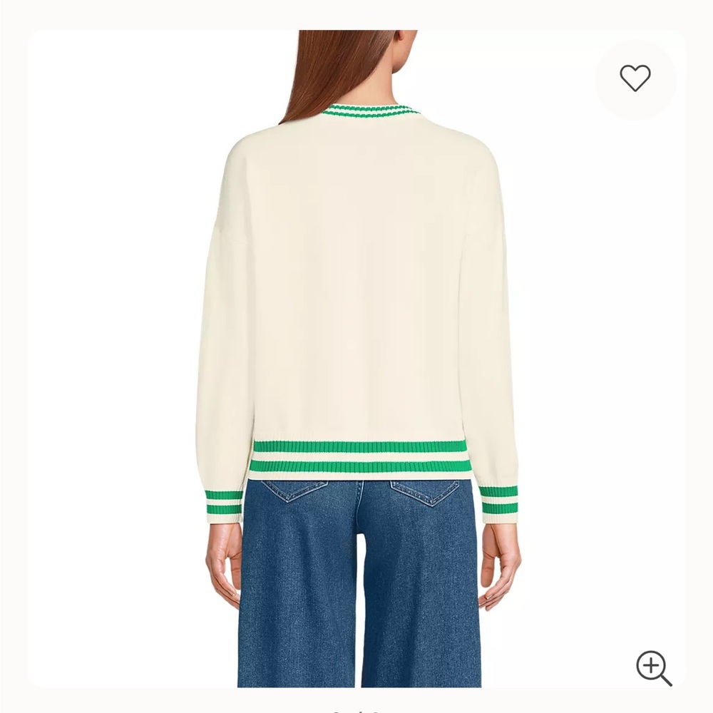 Lands End Women's Drifter Varsity Vneck Tennis Sweater with Crest XS/S - Picture 3 of 8